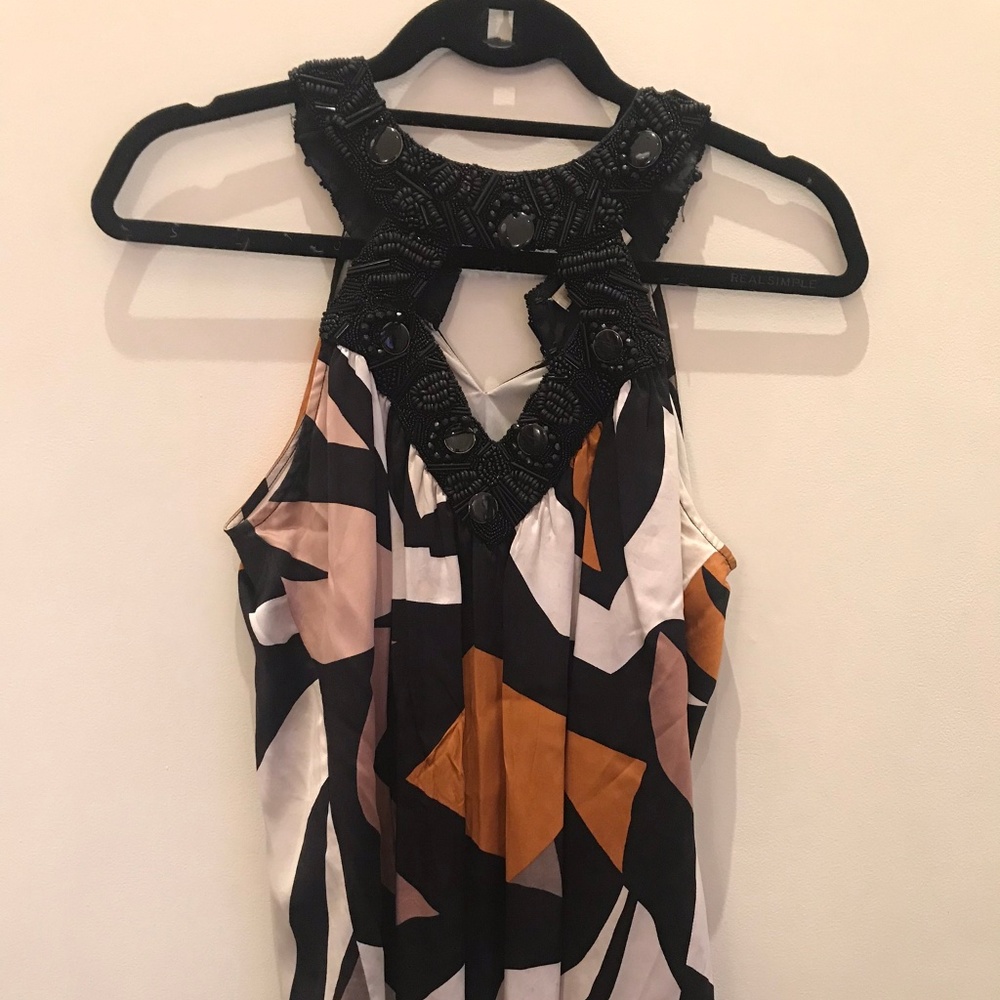 Silk Beaded Designer Top_Black Gold White